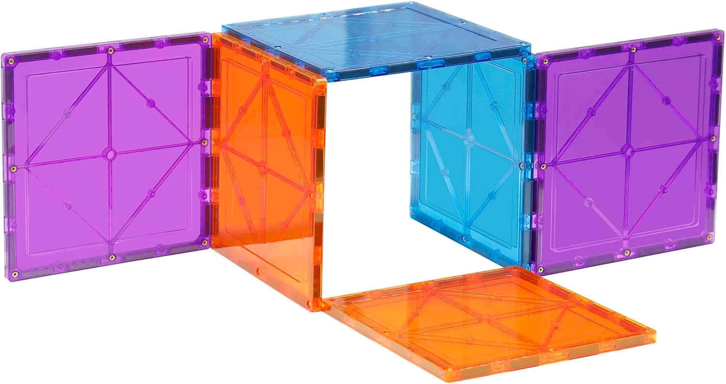 6 Piece Magnetic Tiles Set Large Square Shape Magnet Building Block Construction Toy Learning Kit Educational Playset Playboard (NF-06 Set)