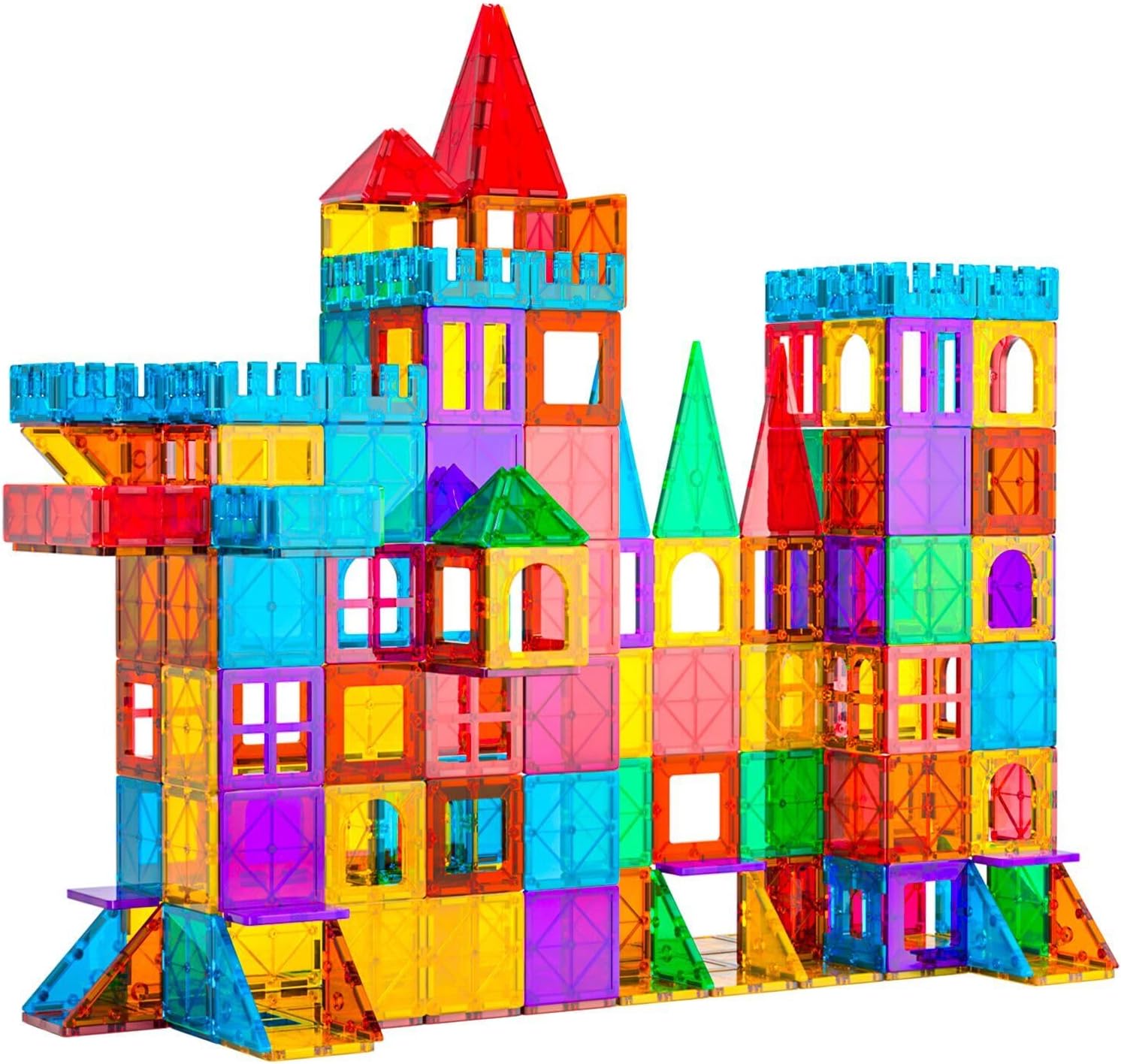 130PCS Magnetic Tiles Building Blocks, Clear 3D Magnet Blocks Construction Playboards for Kids Christmas Toy Gift for Toddlers, Educational Preschool Toys for Boys Girls 3 4 5 6 7 8 9+ years