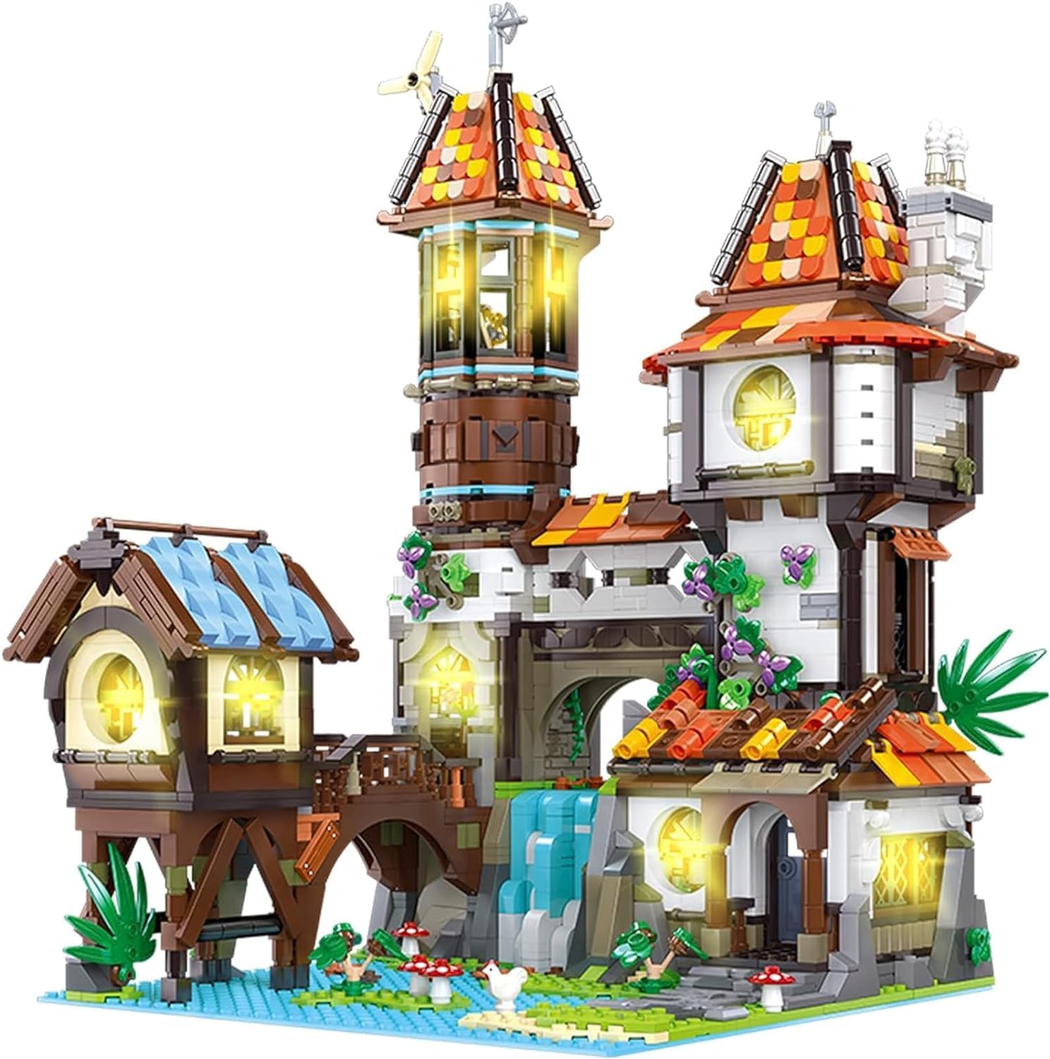 Retro Cabin Building Blocks Kit, Lighting Medieval Castle Building Set for Adults, Architecture House Model Idea Gifts Home Decoration 2488 PCS