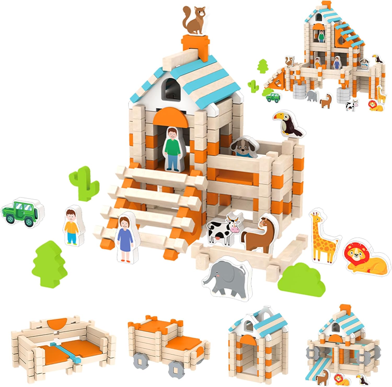 Wooden Building Blocks Set, 120 PCS Joinery Construction Toys for Kids, Learning and Fine Motor Skills Development for Ages 3-6, for Boys and Girls