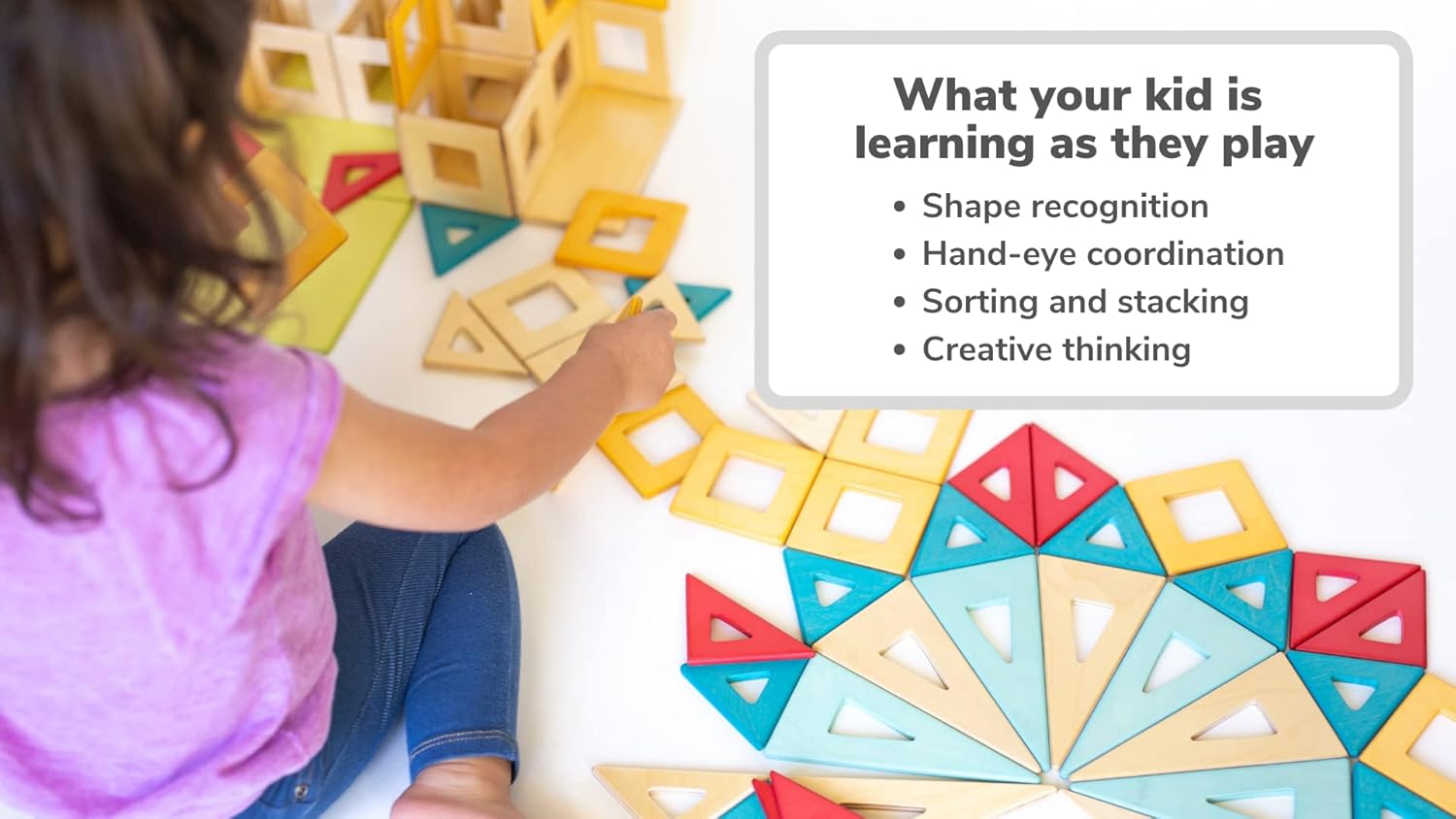 Wooden Magnetic Tiles by - 100 Piece Set | Montessori Sensory Blocks | Building Toys for Toddlers Age 3+ - Image 2