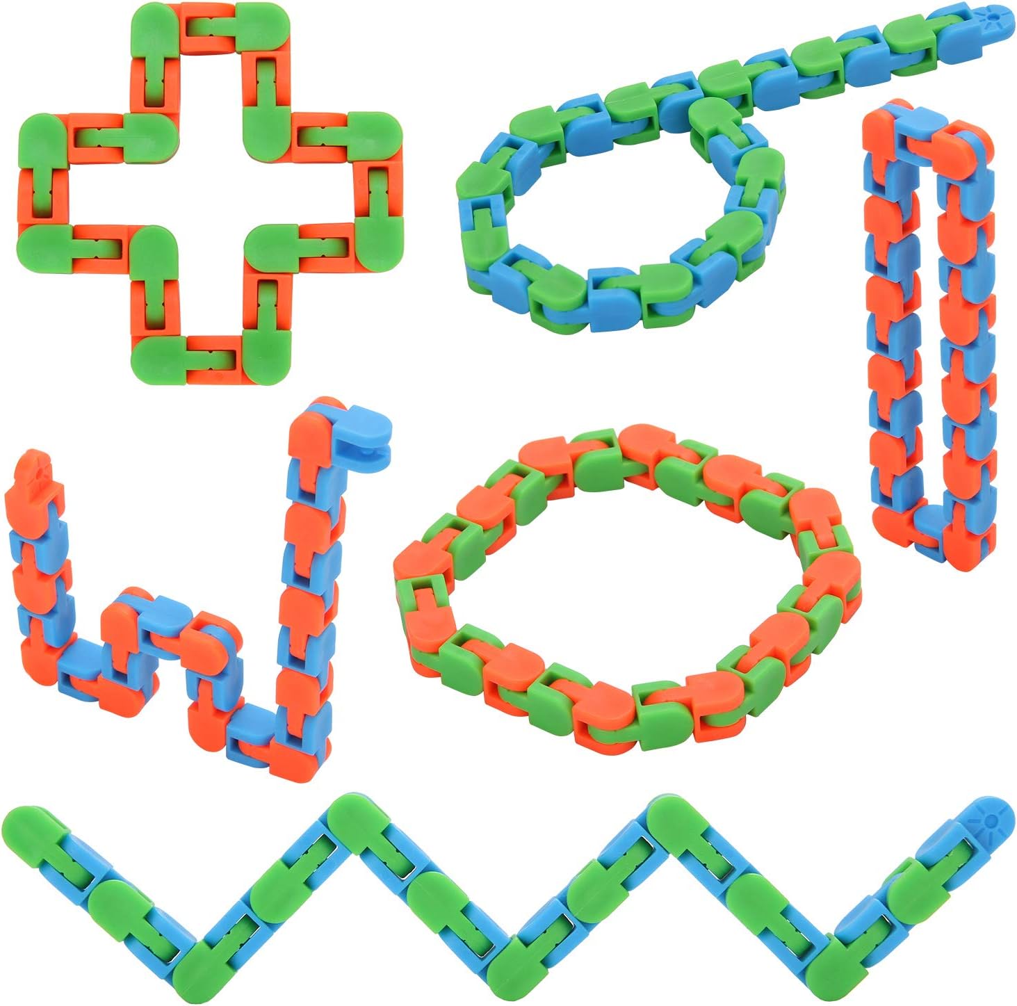 6 Pack 24 Links Snap and Click Fidget Toys, Finger Sensory Toys, Snake Puzzles for Stress Relief, Party Bag Fillers, Party Favours, Random Color