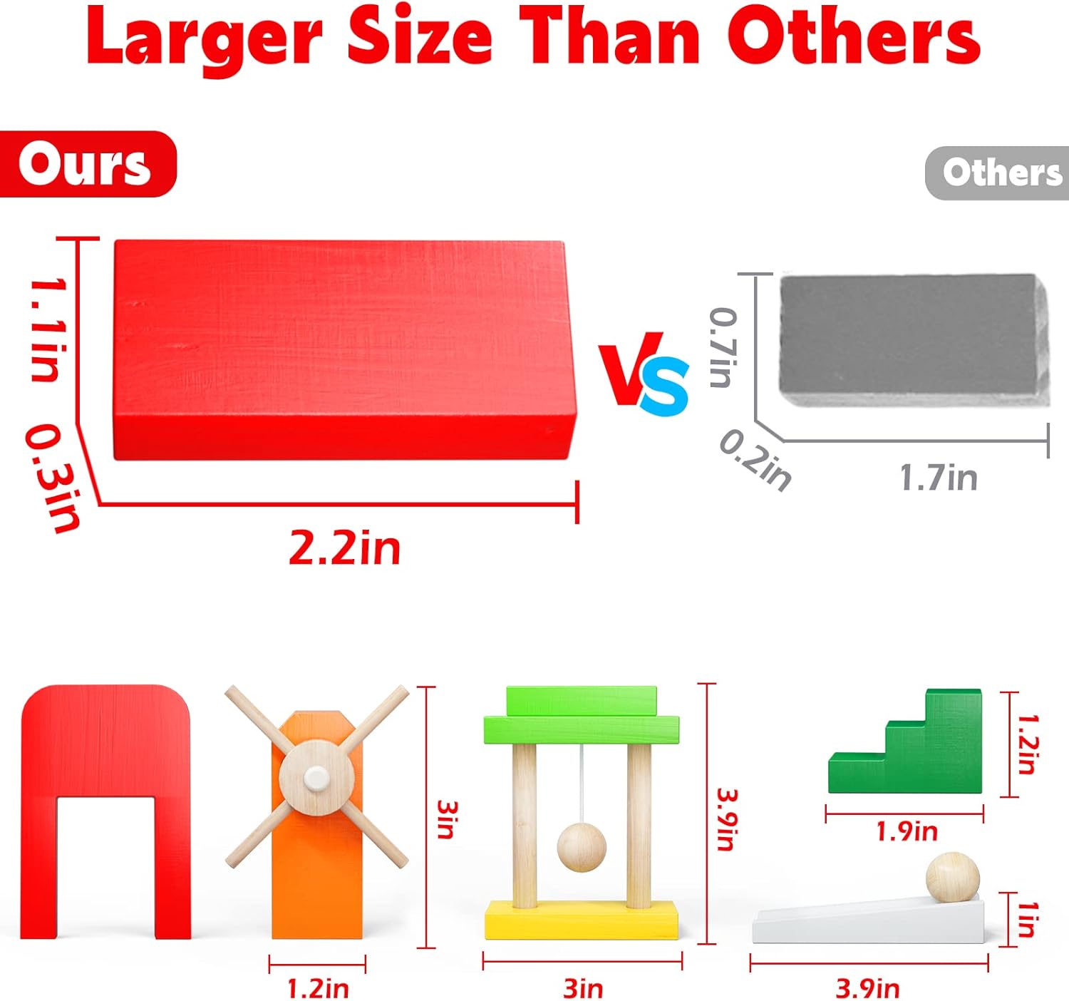 Large Dominoes for Kids, Wooden Dominos Set Include 200 PCS Colorful Domino Blocks, 11 Add-on Tricks and 1 Storage Bag, Bulk Building Dominoes - Image 2