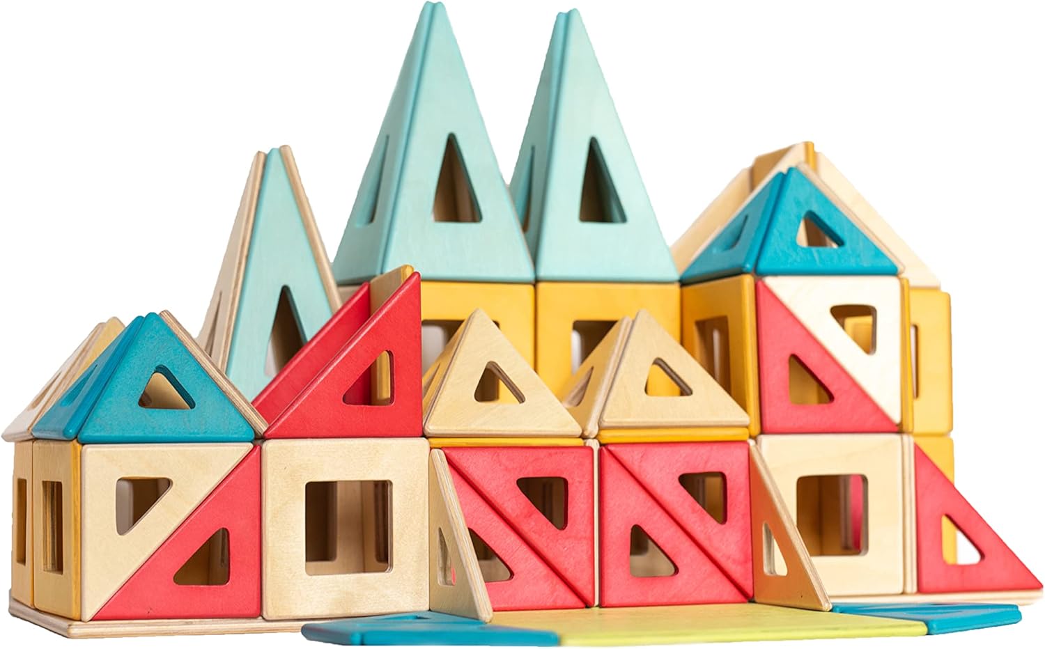 Wooden Magnetic Tiles by - 100 Piece Set | Montessori Sensory Blocks | Building Toys for Toddlers Age 3+