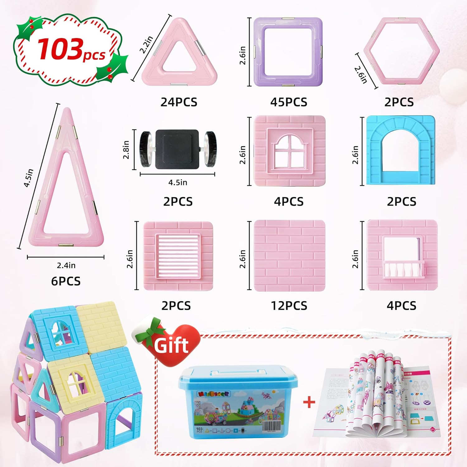 Magnetic Building Blocks Set, Upgraded Magnetic Tiles Toys for 3 4 5 6 7 8+ Year Old Girls, 103pcs Magnet Toys for Toddlers Boys and Girls 3-5 - Image 2