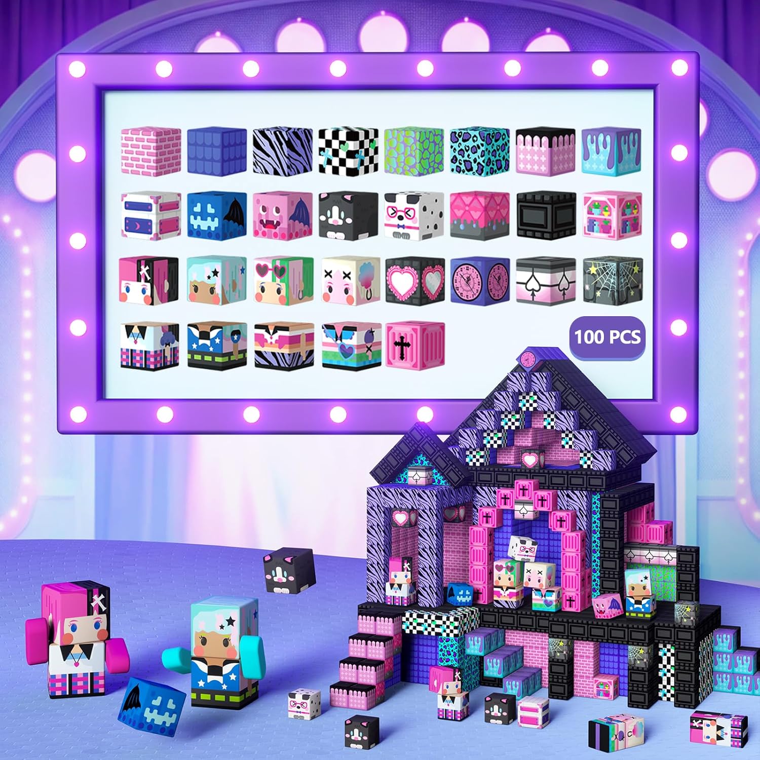 100PCS Magnetic Blocks for Girls, with Magnet Building Toys Set, Princess Sensory Gift for Boys Girls Birthday (1 inch) - Image 2