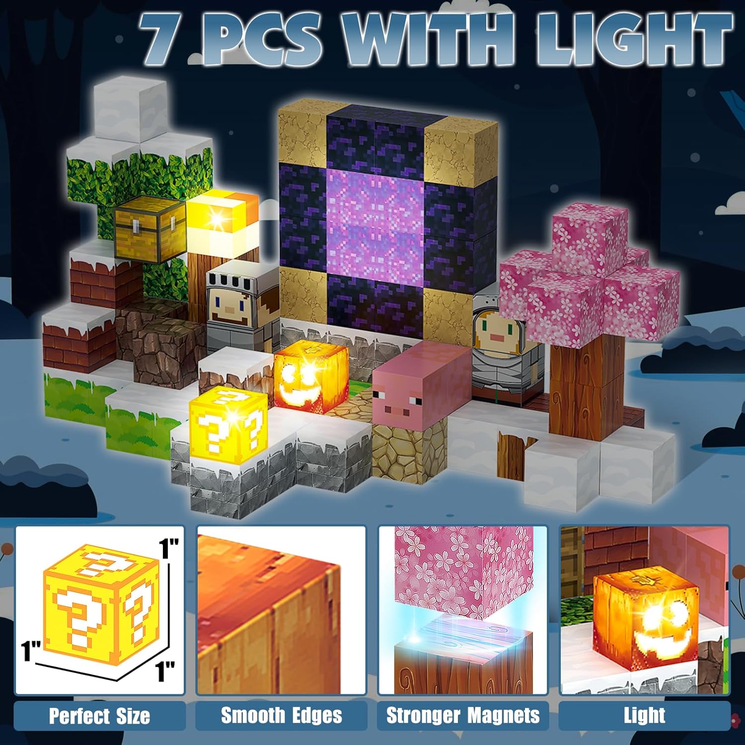 Magnetic Blocks, Magnetic Building Blocks Construction Toys Montessori Sensory Toys, Magnet Cubes with Light Blocks, Stacking Toy Christmas Birthday Gifts for Kids Boys Girls Age 3-4 4-8 8-12 - Image 2