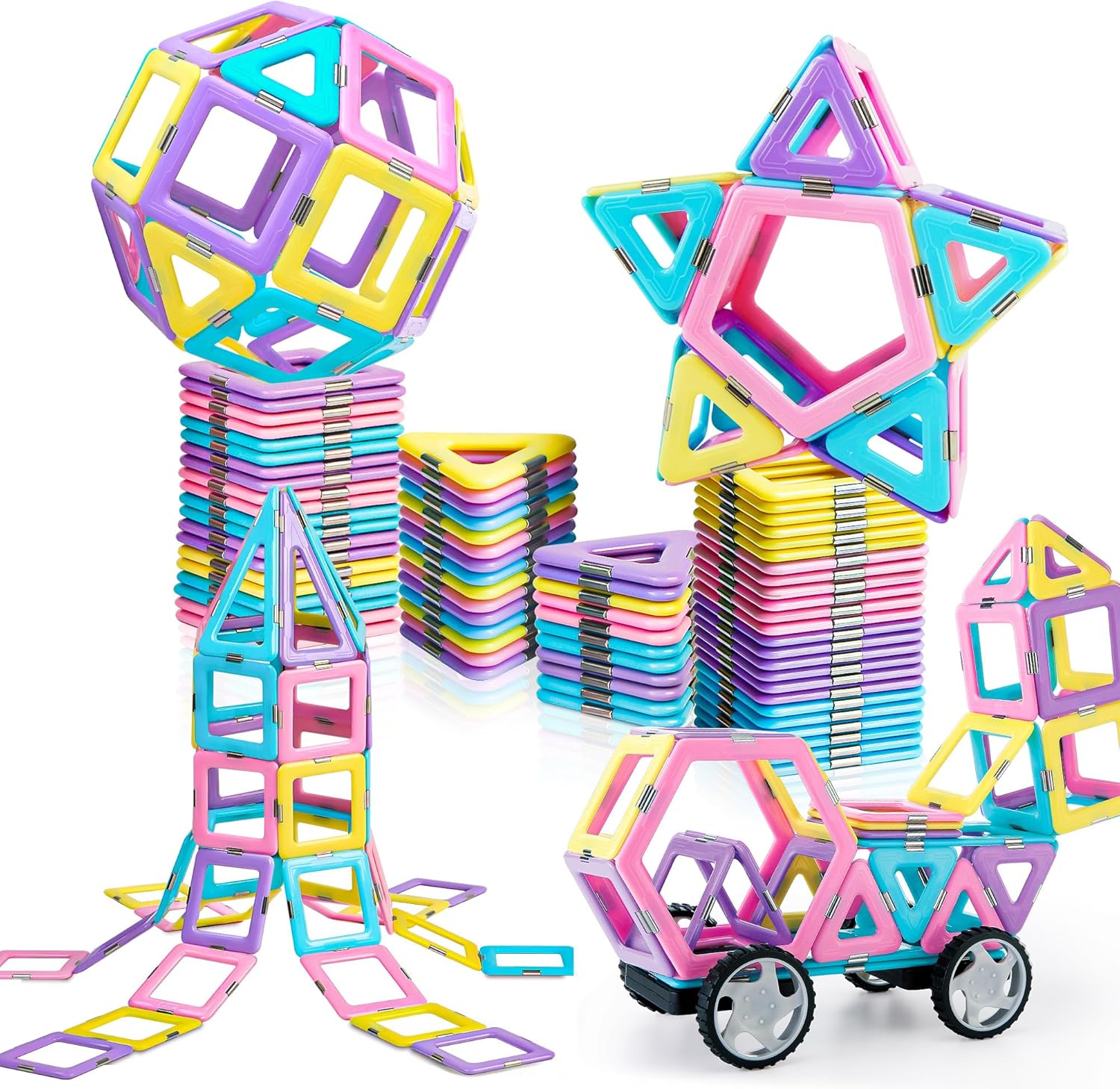 Magnetic Building Blocks Set, Upgraded Magnetic Tiles Toys for 3 4 5 6 7 8+ Year Old Girls, 103pcs Magnet Toys for Toddlers Boys and Girls 3-5