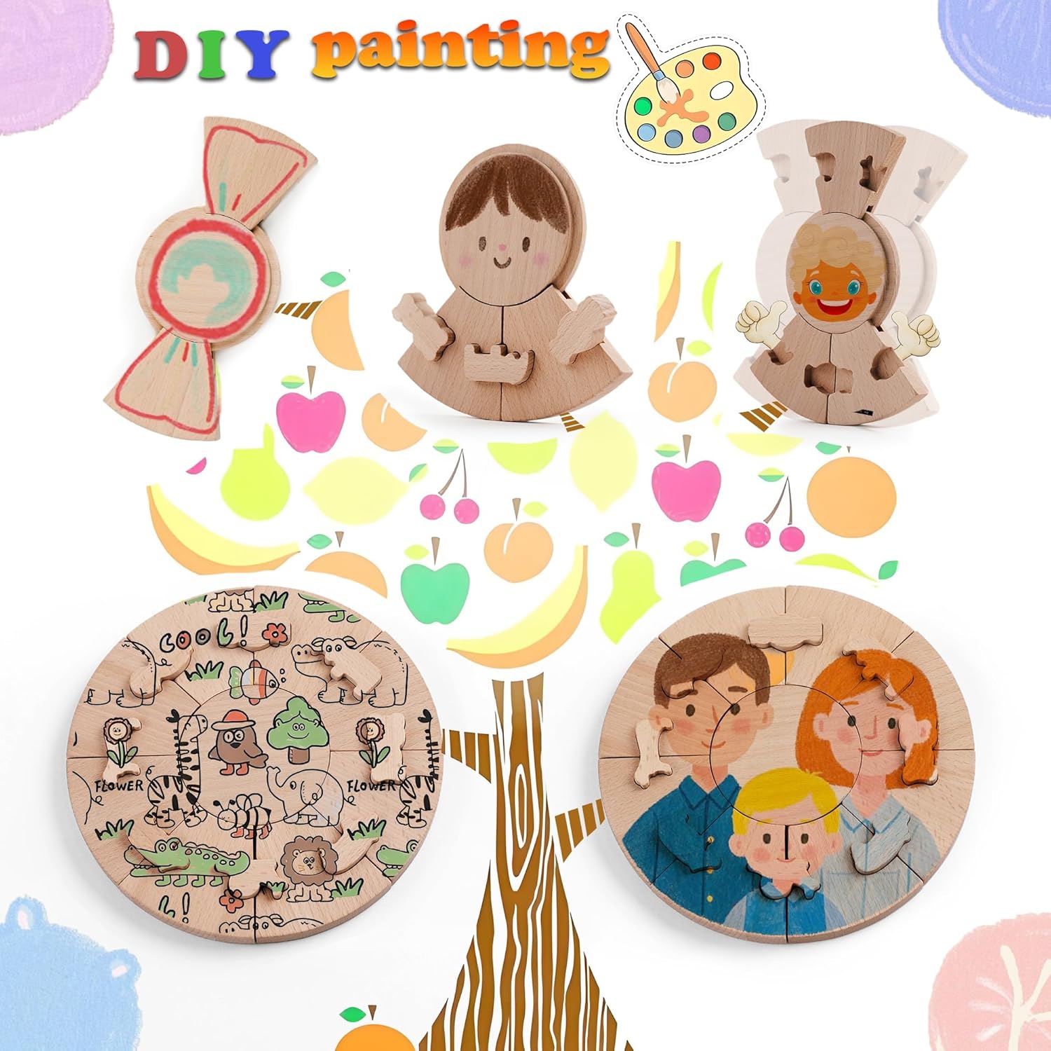 Wooden Puzzles for Toddlers 3-5, Solid & Thick Beech Wood, Blocks & Puzzle 2-in-1, Animal Shapes, Display Stand, DIY Painting, Preschool Learning, Montessori Interlocking Toys, Boys Girls Ages 3-8 - Image 2