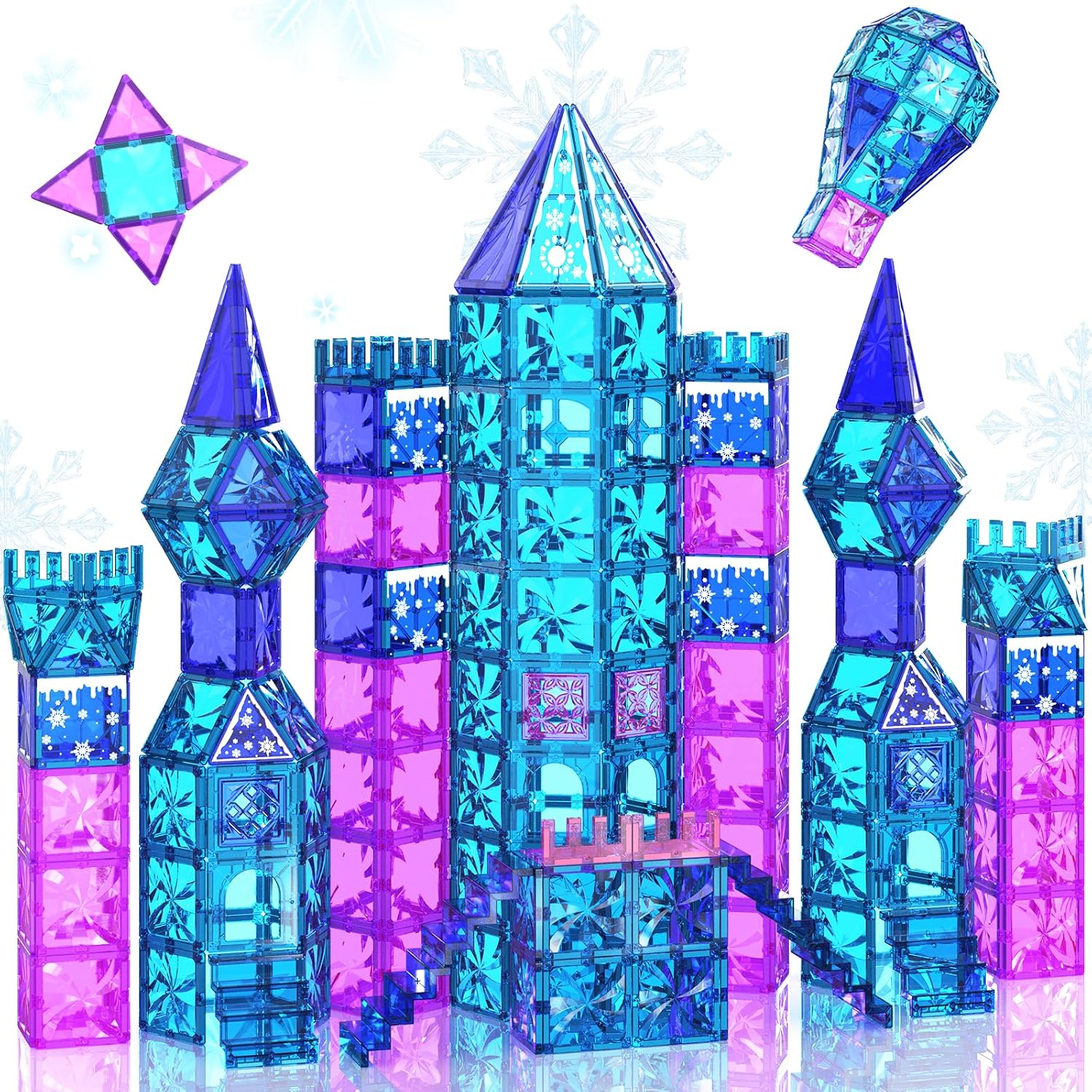 Magnetic Tiles, 102 Pieces Diamond Magnetic Building Blocks for Girls, Princess Castle Kids Magnet Toys, Educational Toys Birthday Xmas Gifts for Toddlers Girls & Boys 3 4 5 6 7 8+ Year Old