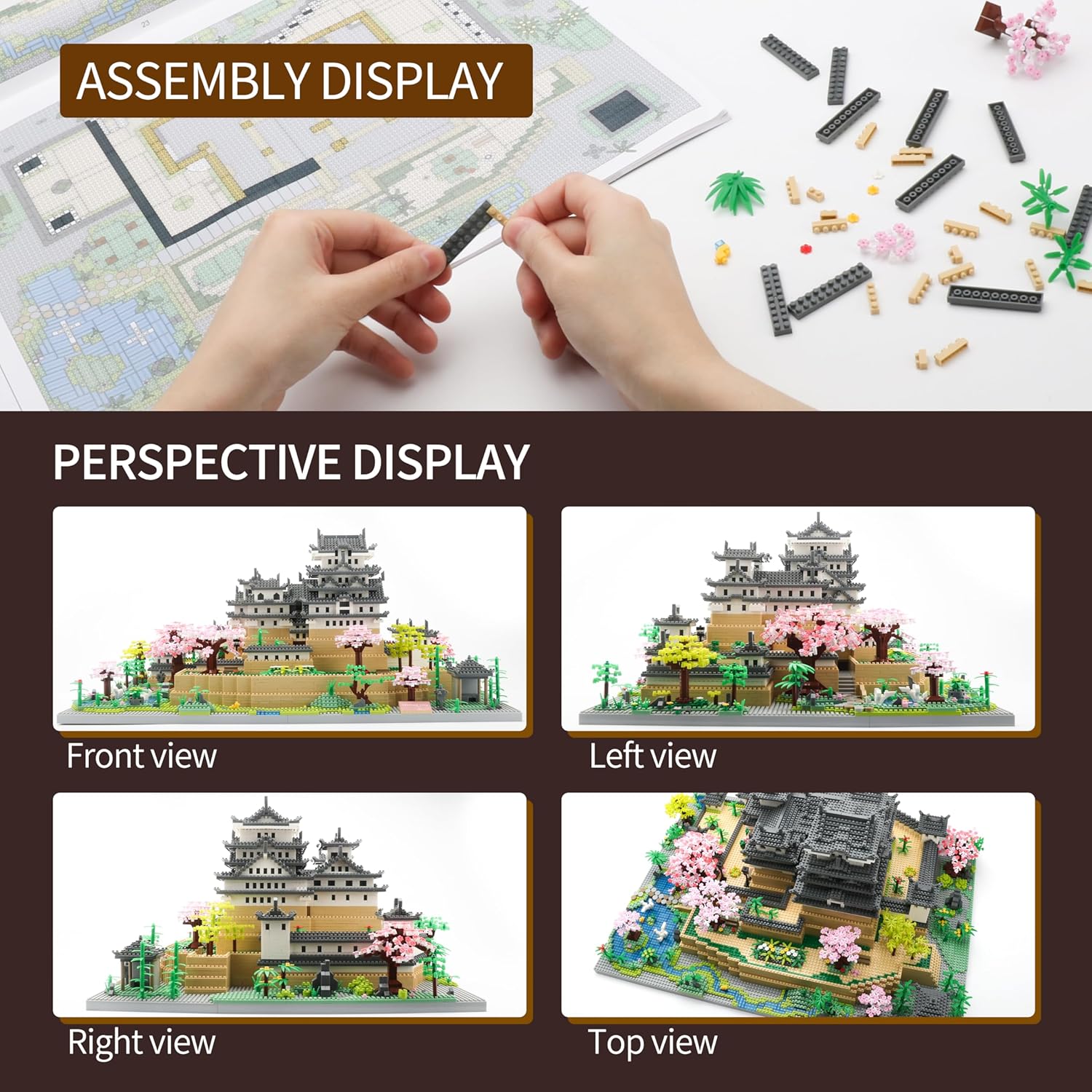 Japanese Micro Mini Building Blocks Sets for Adults Japan Himeji Castle with Cherry Blossoms Model Kit Architecture Landmarks Collection 10080 PCS, Collectible Toy Present - Image 2
